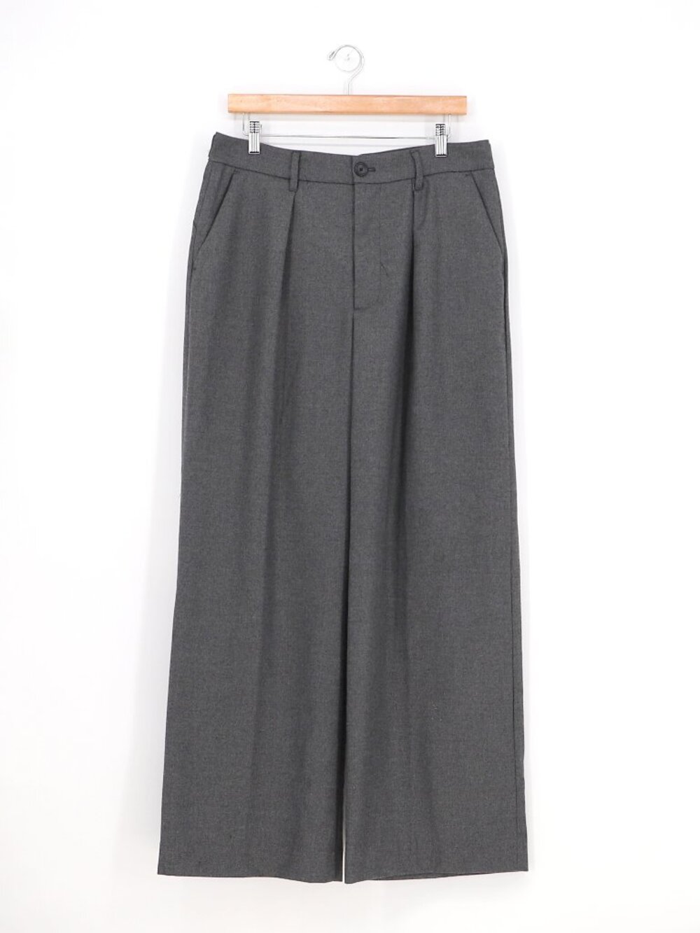 ALEX MILL Wool Blend Soho Pleated Wide Leg Trouser in Charcoal Gray Size 12